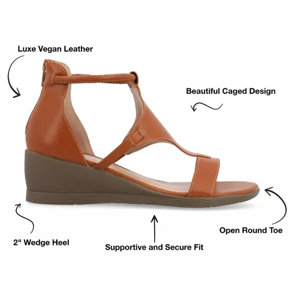 Journee Collection Trayle Wedge Sandal Brown 8.5 - Picture 6 of 12